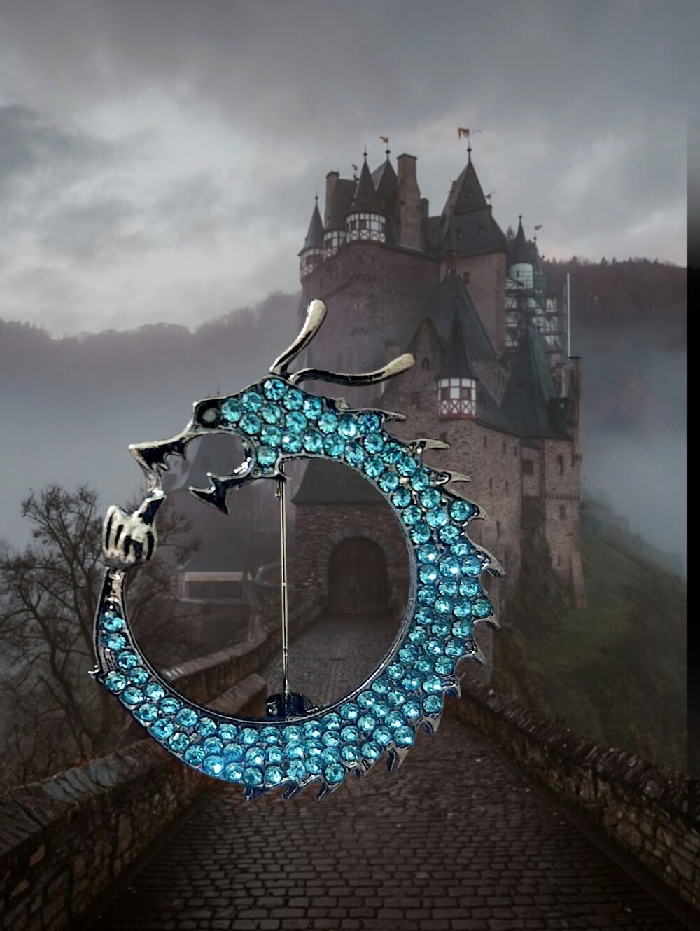 Teal Crystal Dragon Brooch